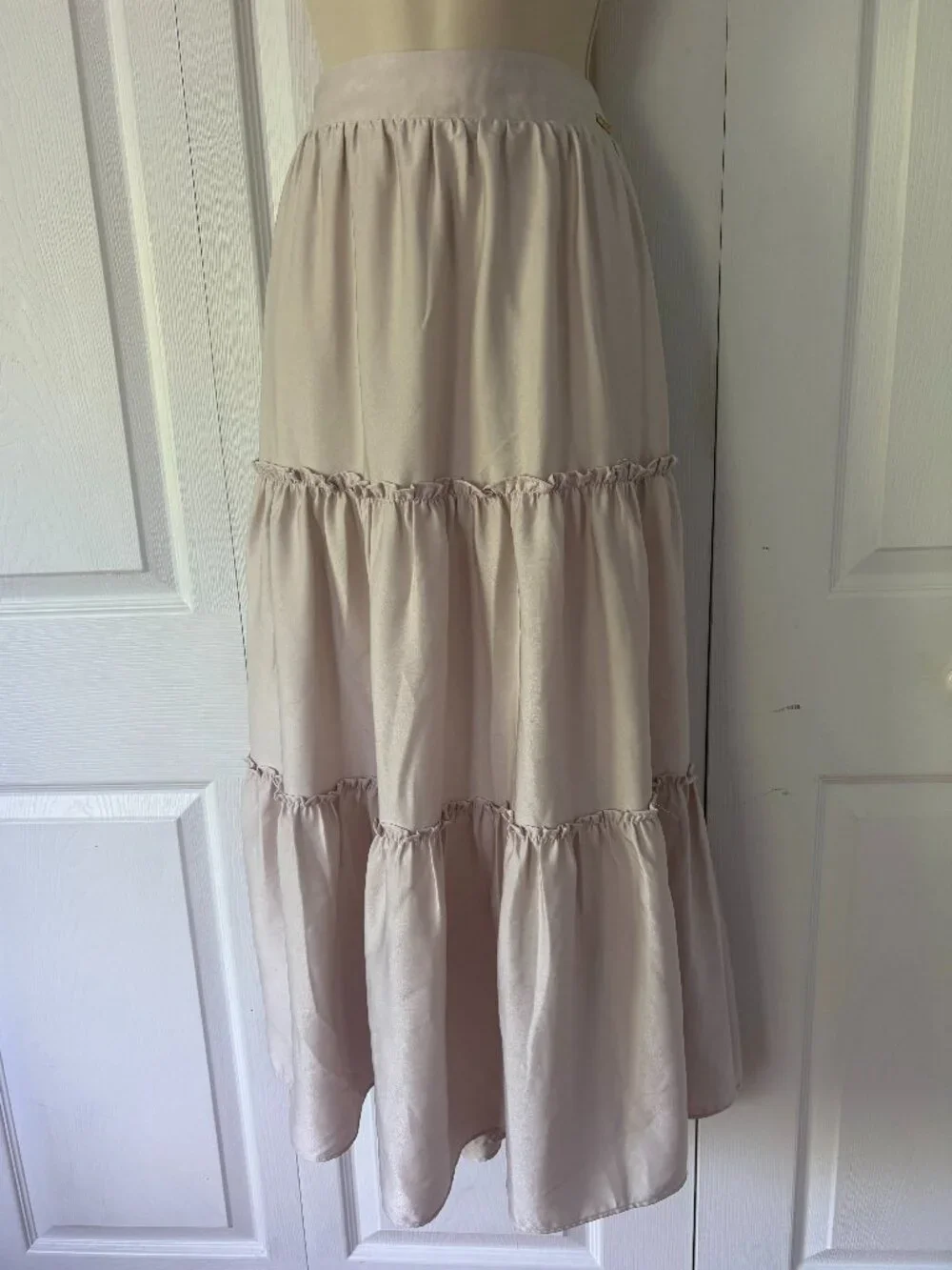 Marc New York Blush Sateen Peasant Maxi Midi Skirt Tiered Coquette Small